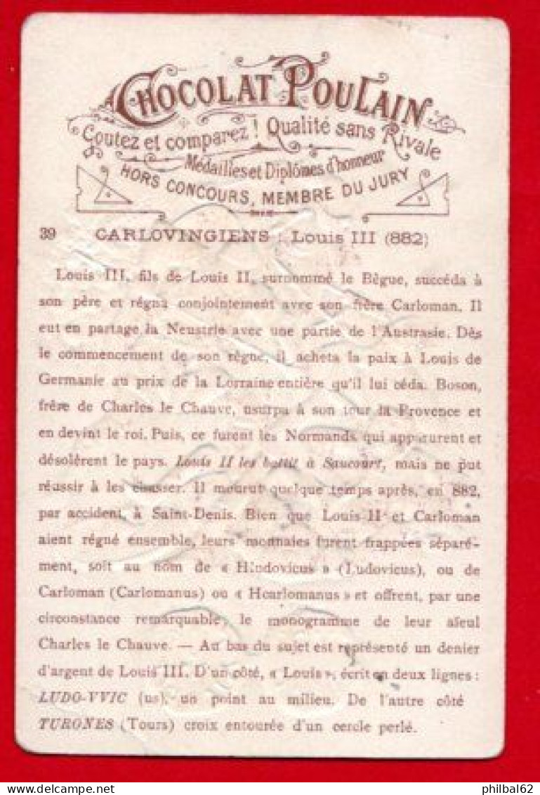 Chromo Chocolat Poulain. Histoire Générale Des Monnaies. Carlovingiens, Louis III. - Poulain