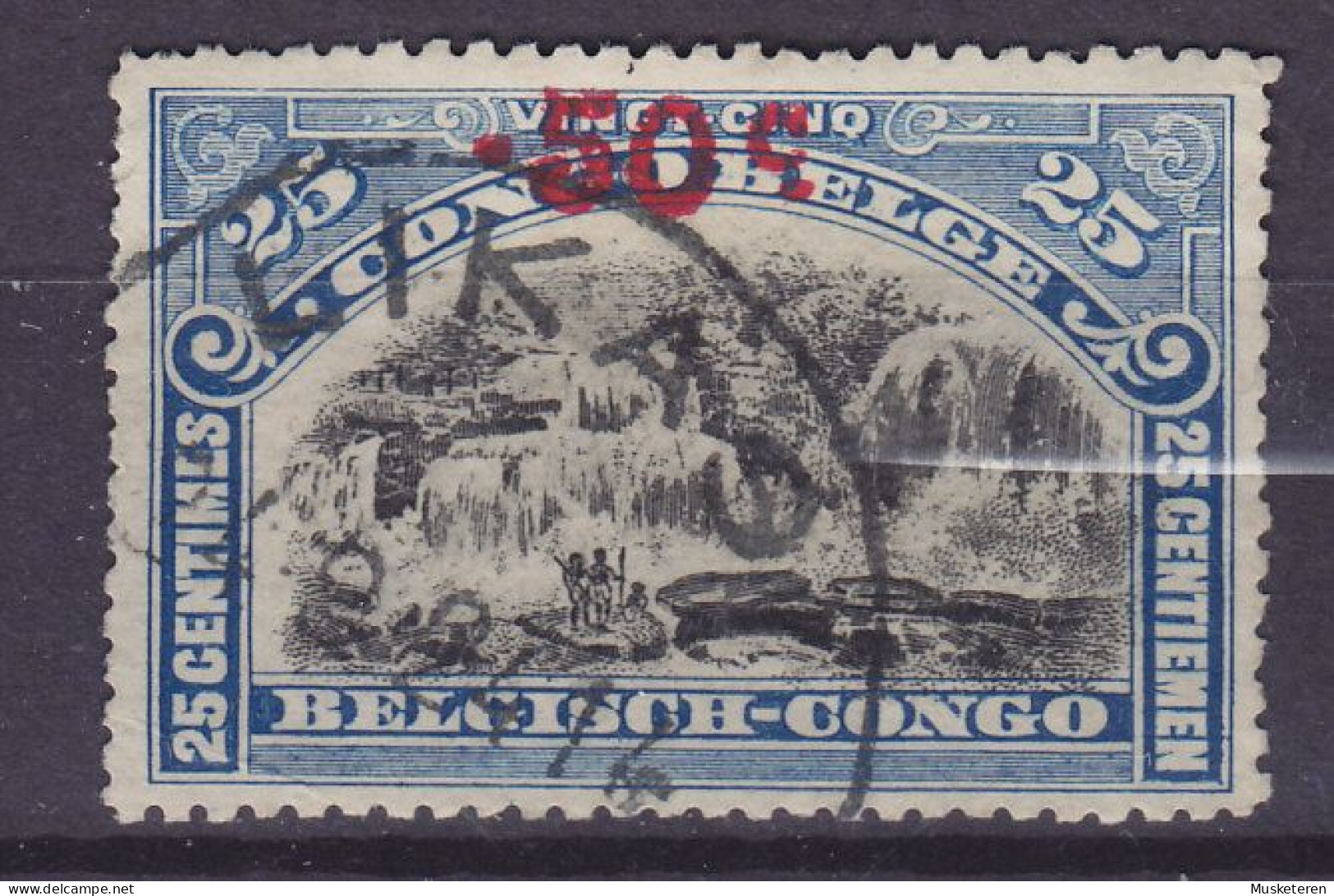 Belgian Congo 1922 Mi. 62, 50c. Auf 25c. Inkassifälle Overprinted Aufdruck ERROR Variety 'Low Centre Print' LIKASI Cds. - Gebruikt