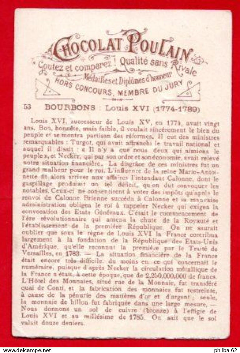 Chromo Chocolat Poulain. Histoire Générale Des Monnaies. Bourbons, Louis XVI. - Poulain