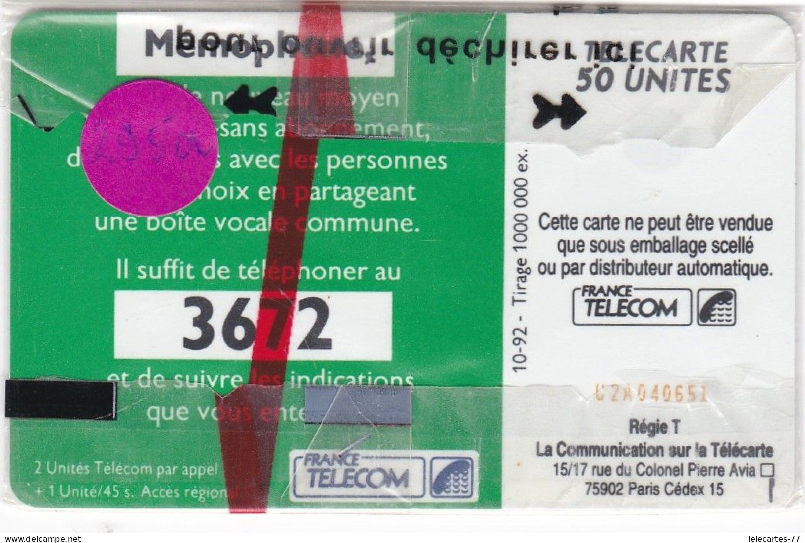 F295a-36.72 Blanc MEMOPHONE SPIRALE N° Rouge Neuve Sous Blister-50u-SC4-10/92 - 1992