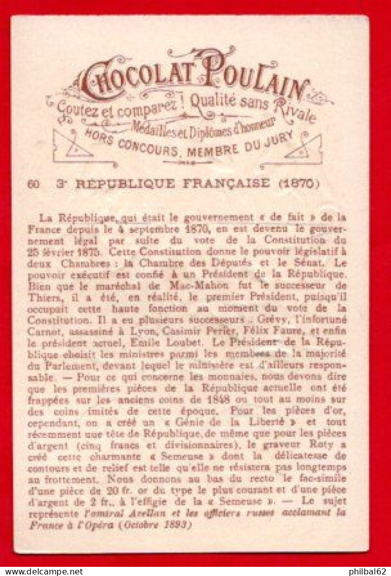 Chromo Chocolat Poulain. Histoire Générale Des Monnaies. France - IIIème République. - Poulain