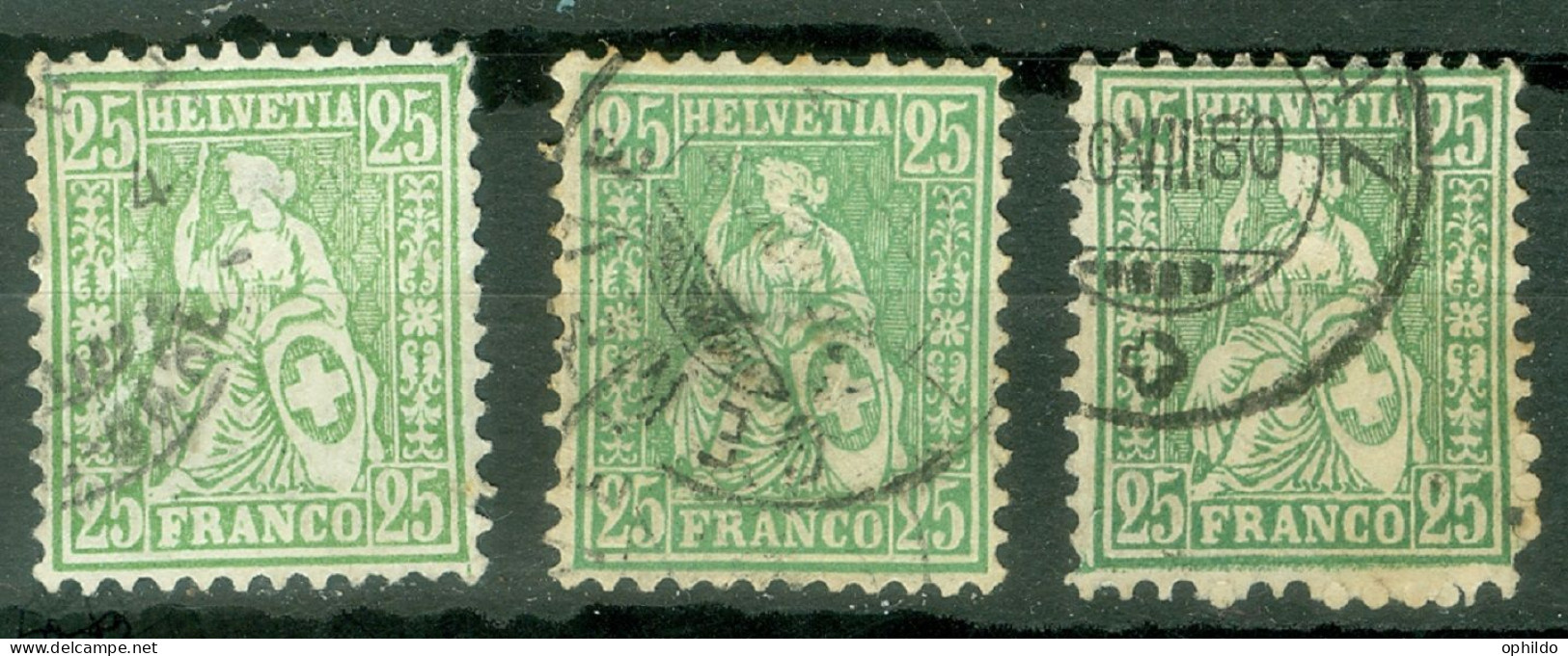 Suisse Yvert 45 Ou Zum 40 Ob TB Et B/TB En 3 Variantes Couleurs  - Used Stamps