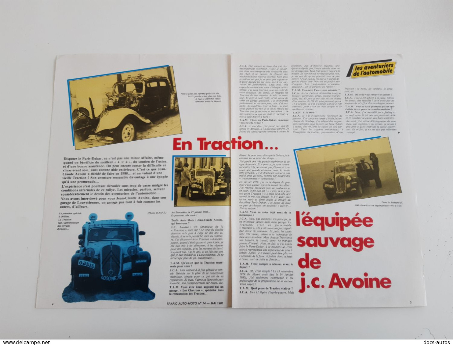 Coupure De Presse Sport Automobile Paris-Dakar En Citroen Traction - Otros & Sin Clasificación