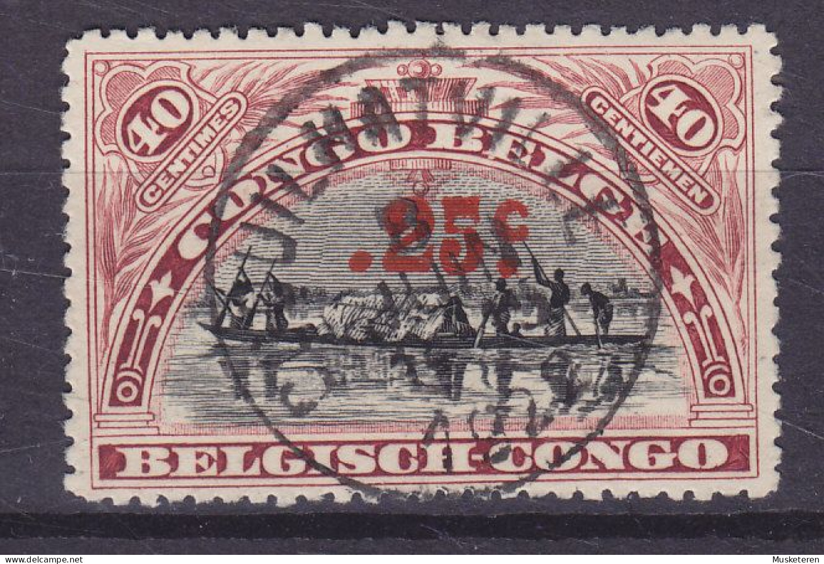 Belgian Congo 1922 Mi. 60, 25c. Auf 40c. Kanufahrer Overprinted Aufdruck Deluxe COQUILHATVILLE (Mbandaka) Cancel !! - Gebraucht