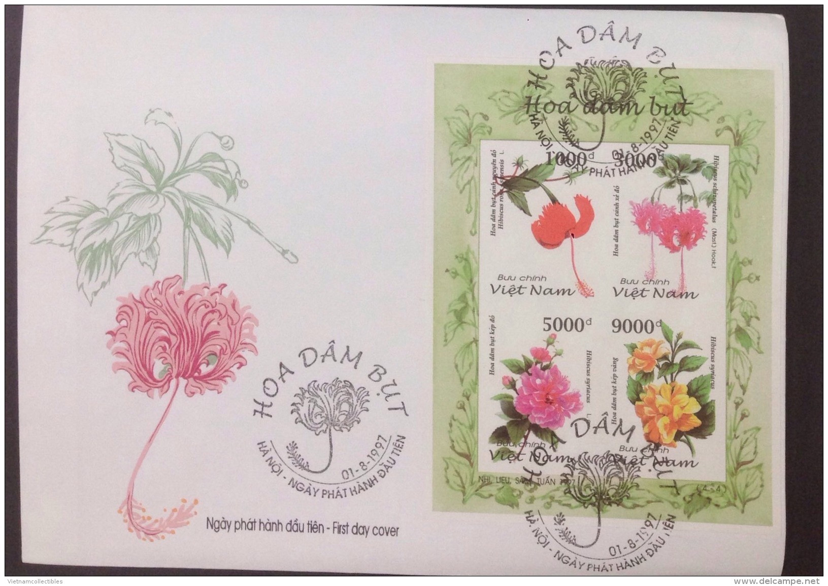 FDC Vietnam Viet Nam Cover 1997 With Imperf Sheetlet Of Flower (Ms761) - Vietnam