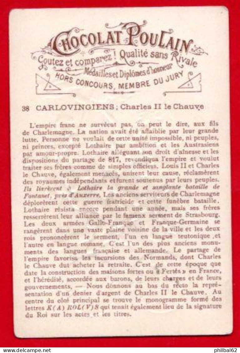 Chromo Chocolat Poulain. Histoire Générale Des Monnaies. Carlovingiens, Charles II Le Chauve. - Poulain
