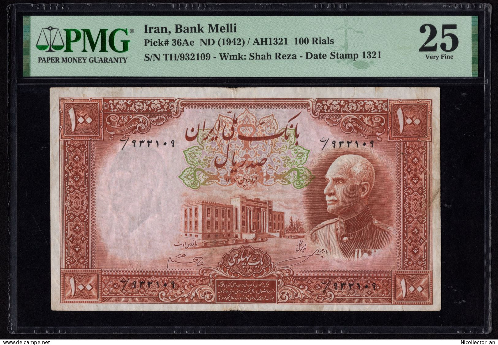 Iran 100 Rials 1942 P-36Ae Shah Reza PMG 25 VF Banknote - Iran