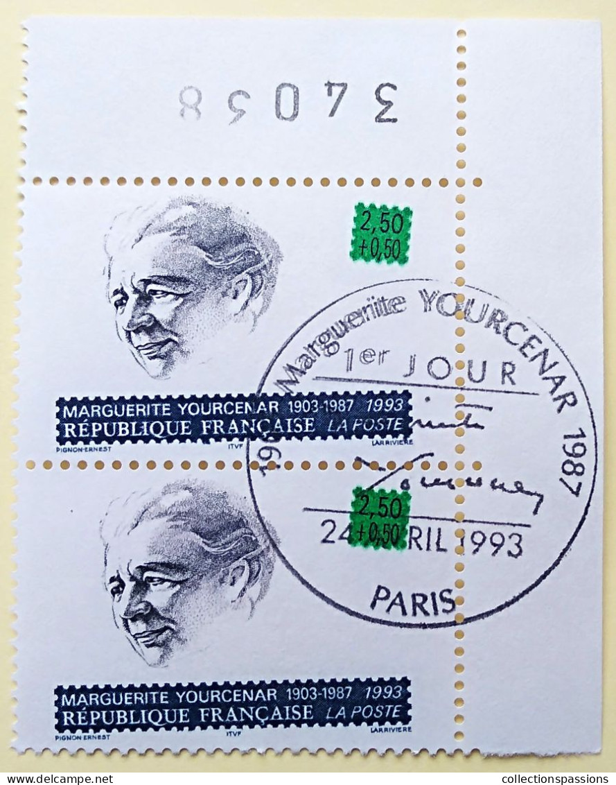 - N° 2804. Paire En Coin De Feuille. Marguerite Yourcenar. Oblitéré Premier Jour - - Used Stamps