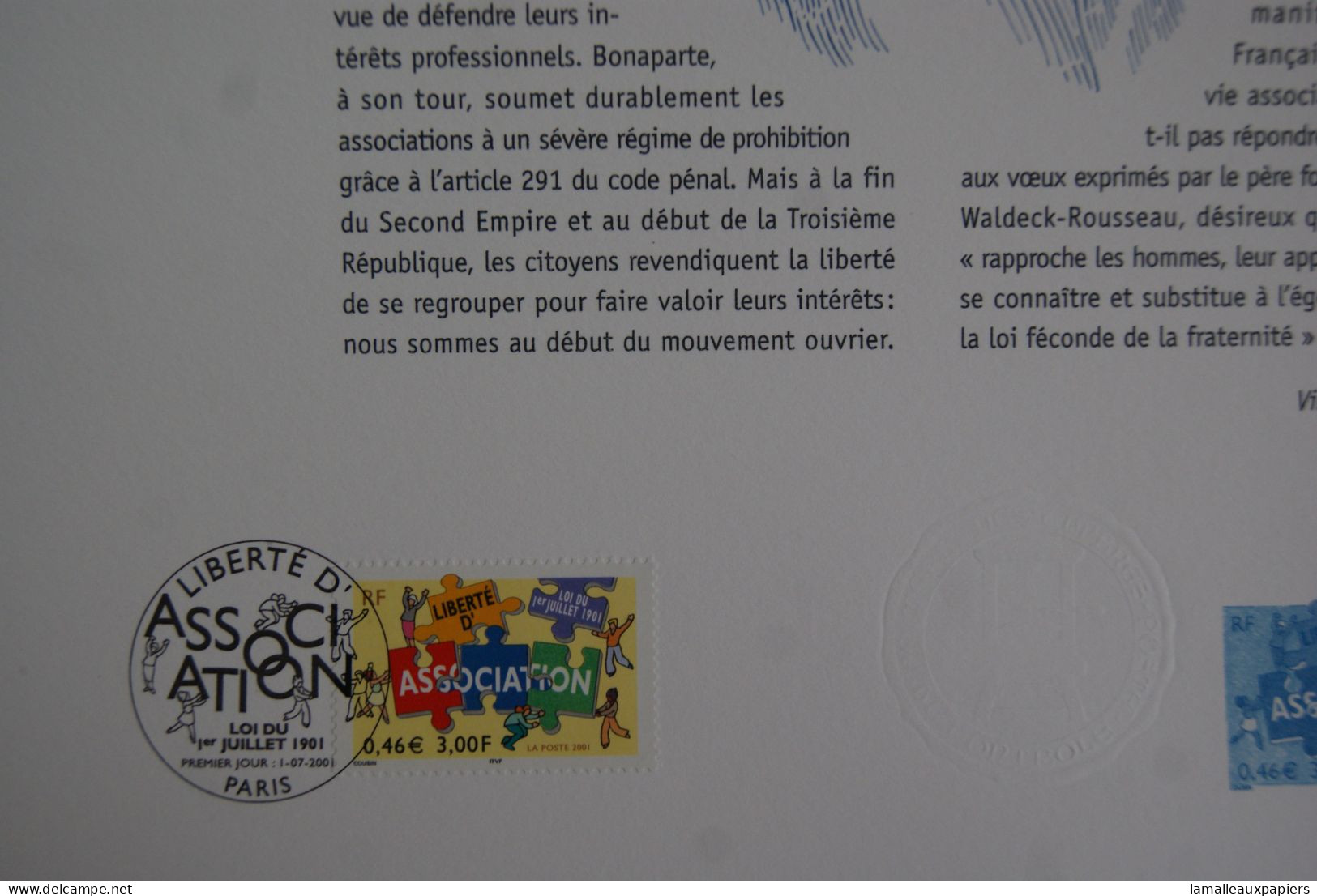 Liberté D'association : Collection Historique Du Timbre Poste Français (2001) 1e JOUR - Sonstige & Ohne Zuordnung