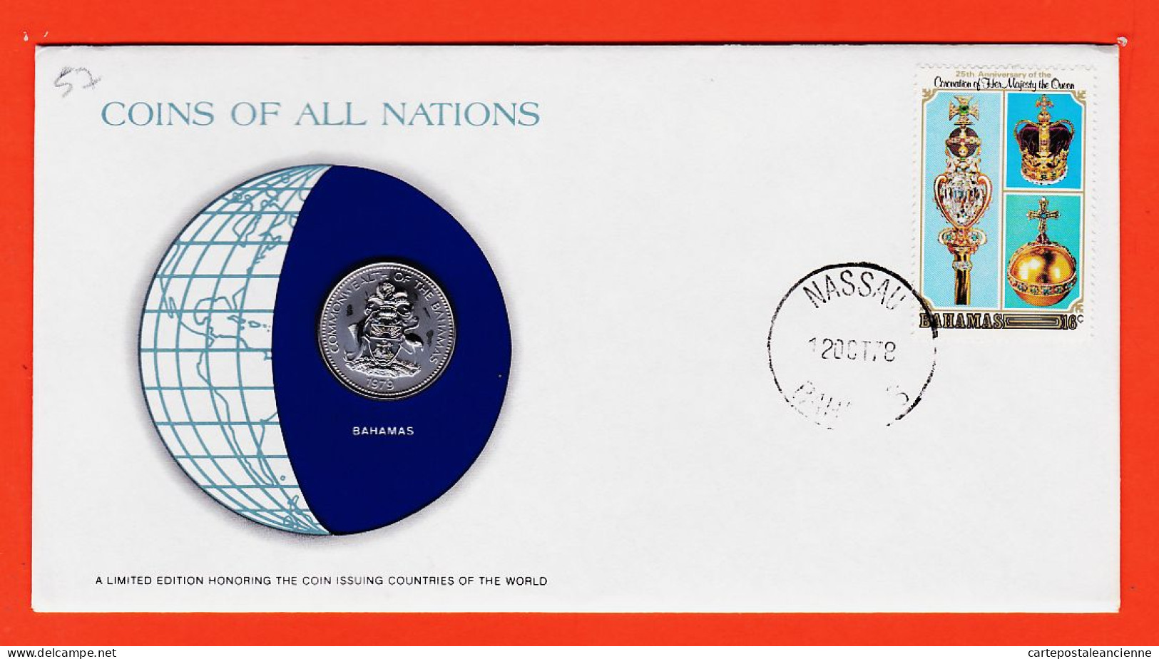 30439 / ⭐ BAHAMAS 25 Cents 1979 NASSAU COINS NATIONS Limited Edition Enveloppe Numismatique Numisletter Numiscover - Bahama's