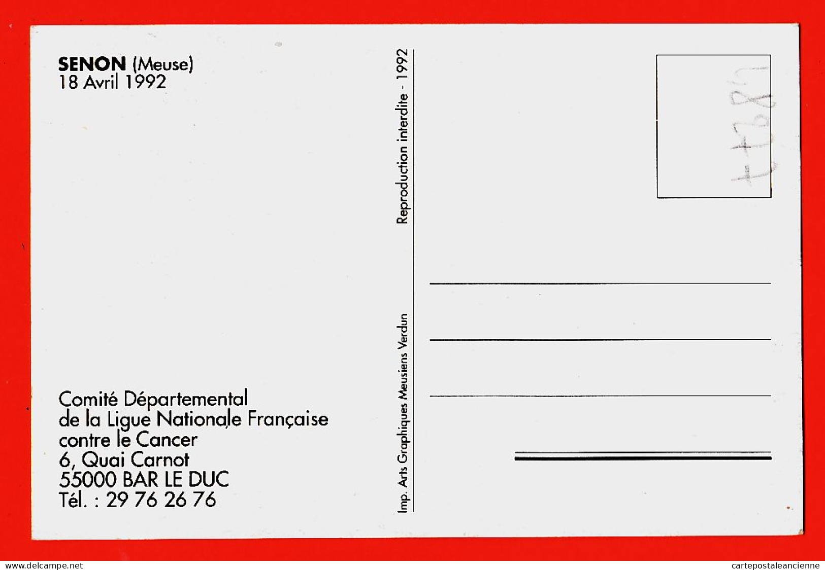 30042 / ⭐ SENON 55-Meuse Les CRECELLEURS 18 Avril 1992 Comitél Ligue National Française Contre Cancer BAR-LE-DUC - Otros & Sin Clasificación