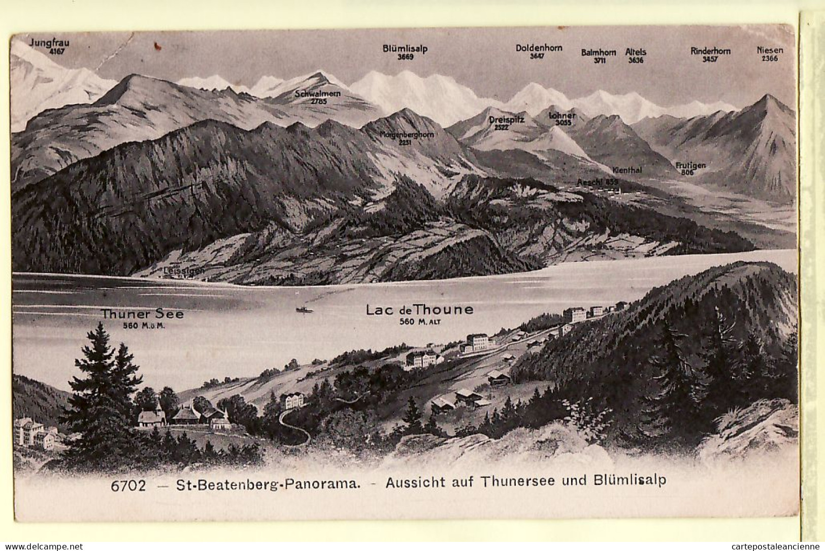 30148 / BEATENBERG Panorama AUSSICHT THUNERSEE BLUMLISALP 19.08.1921 à LANGLOIS Les Genets Villeloin Coulange Suisse - Andere & Zonder Classificatie