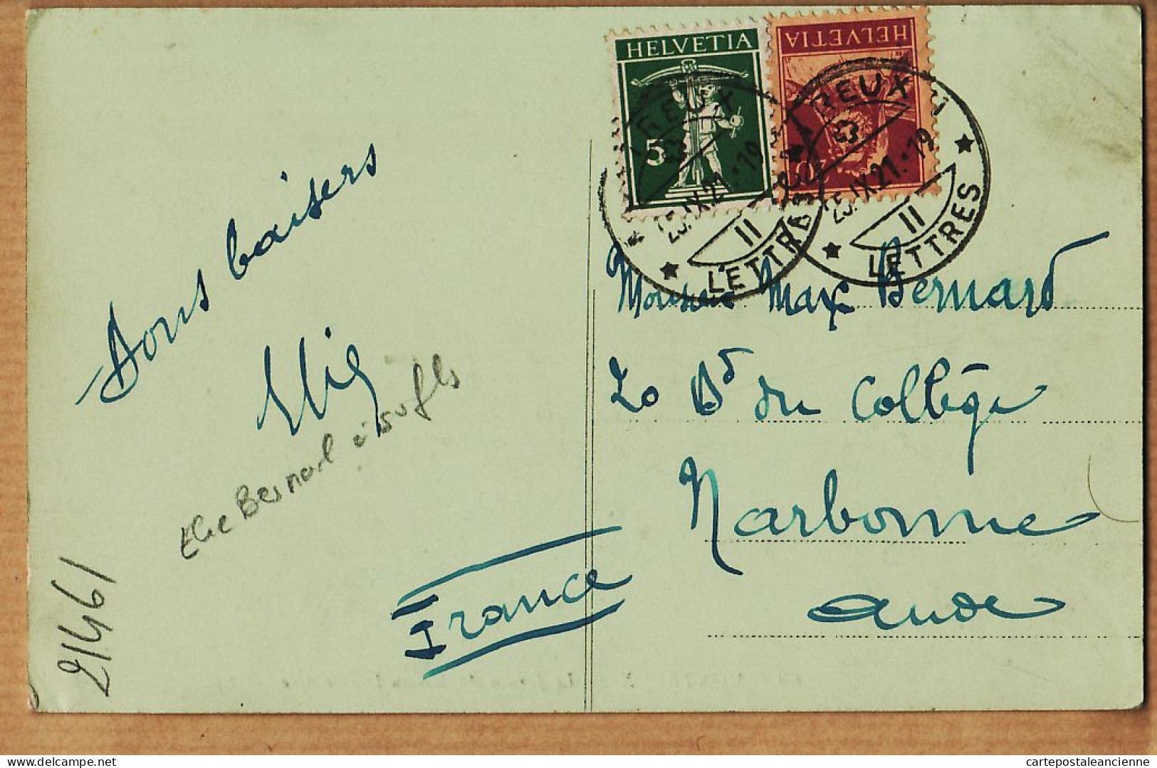 30185 / Autographe ELIE BERNARD MONTREUX Suisse  Le 25.09.1921 à Son Fils Max BERNARD 20 Boulevard Du Collège Narbonne - Sonstige & Ohne Zuordnung