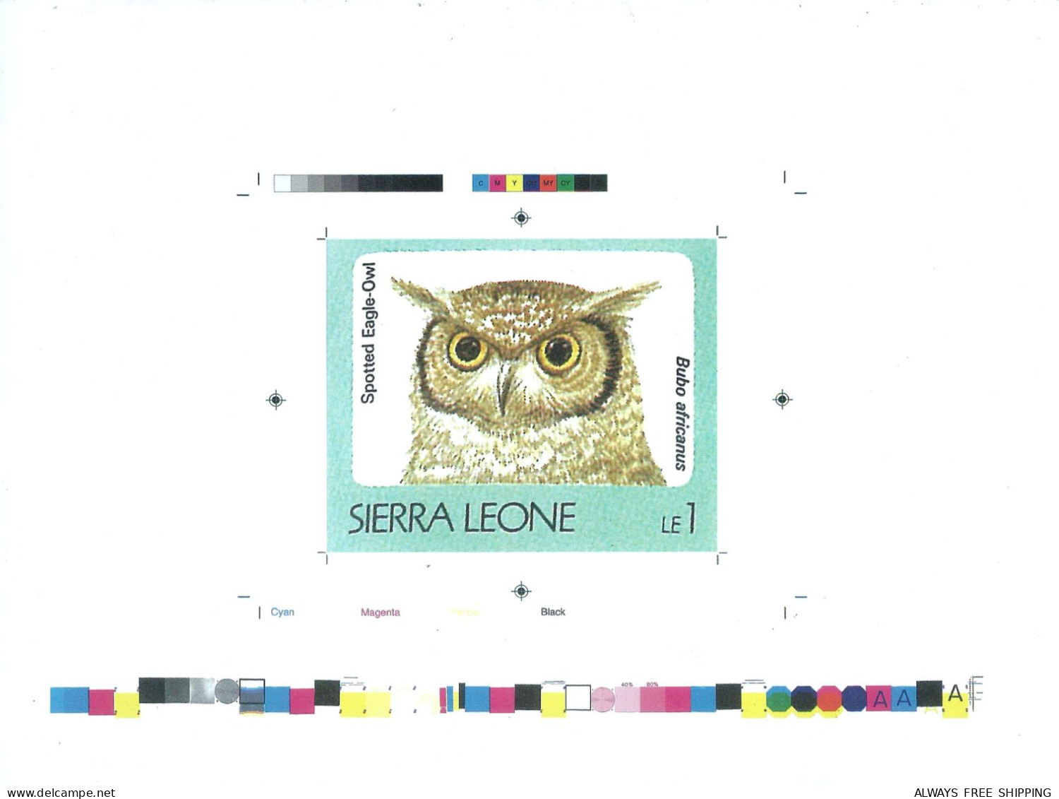 1992 Sierra Leone Animals Birds Raptors Spotted Eagle Owl Bubo Africanus - Rare Imperf Proof Essay Trial - Eulenvögel