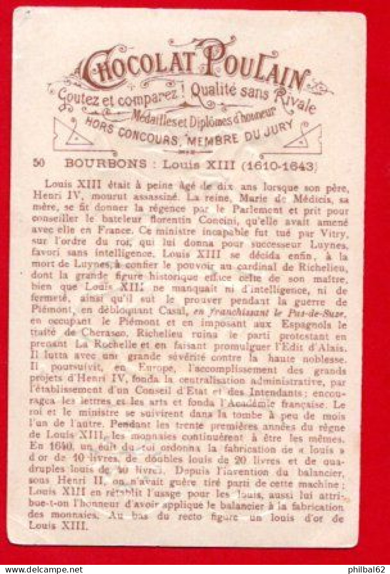 Chromo Chocolat Poulain. Histoire Générale Des Monnaies. France, Bourbons, Louis XIII. - Poulain