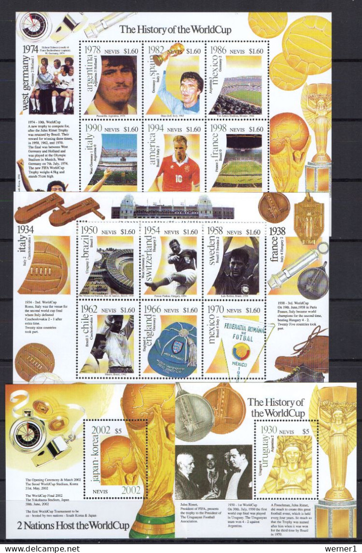 Nevis 2001 Football Soccer World Cup Set Of 2 Sheetlets + 2 S/s MNH - 2002 – Corea Del Sud / Giappone