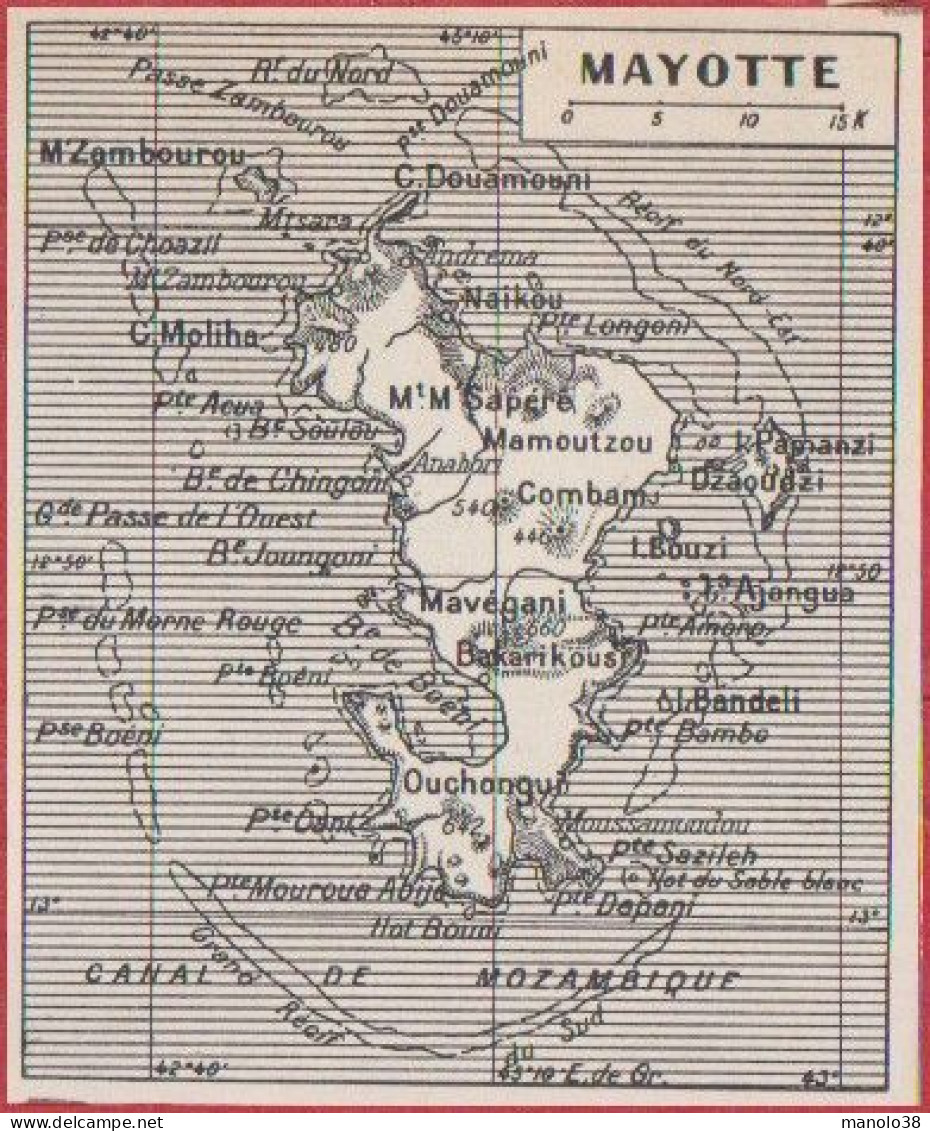 Carte De L'île De Mayotte. Larousse 1948. - Historische Documenten