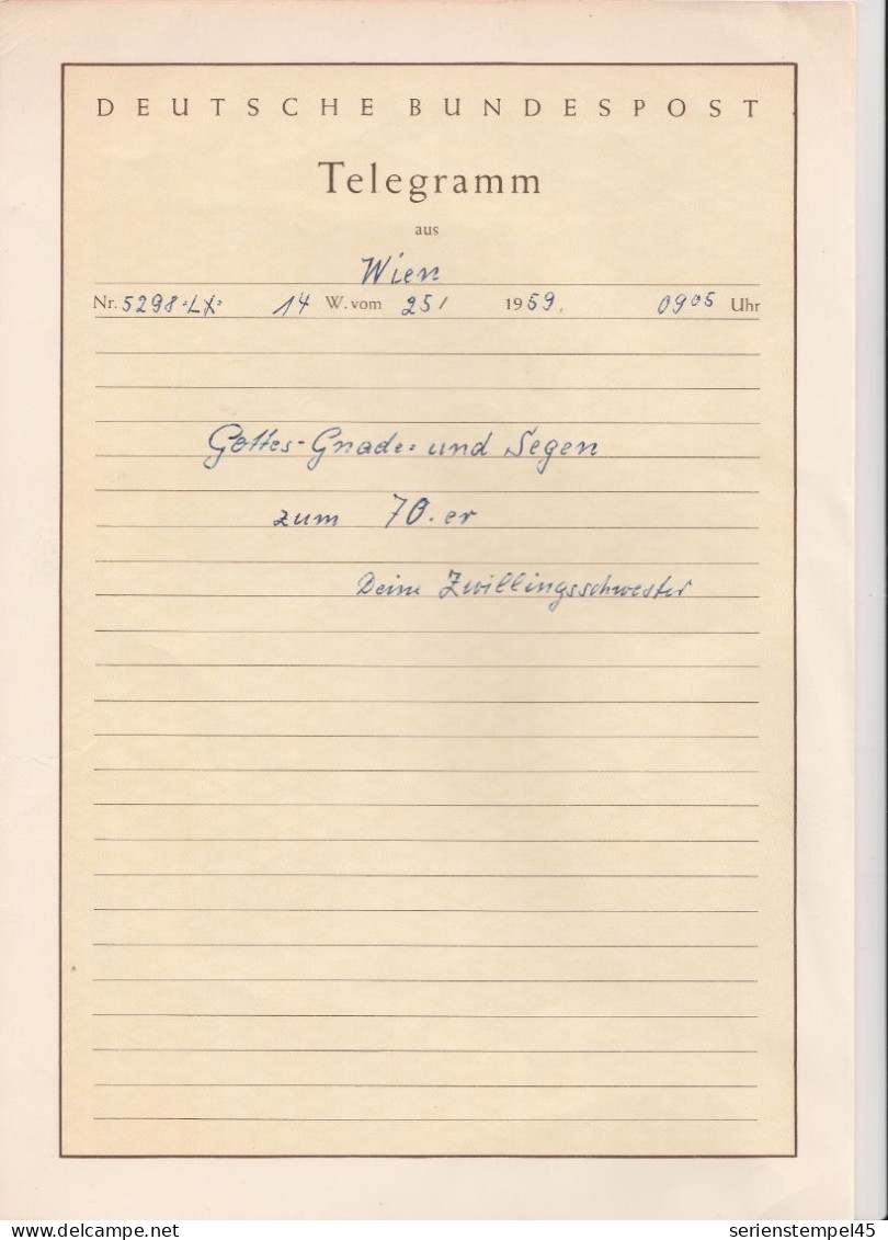 Deutsche Bundespost Schmucktelegramm Aus Wien 1959 C 187 LX 1 - Cartas & Documentos