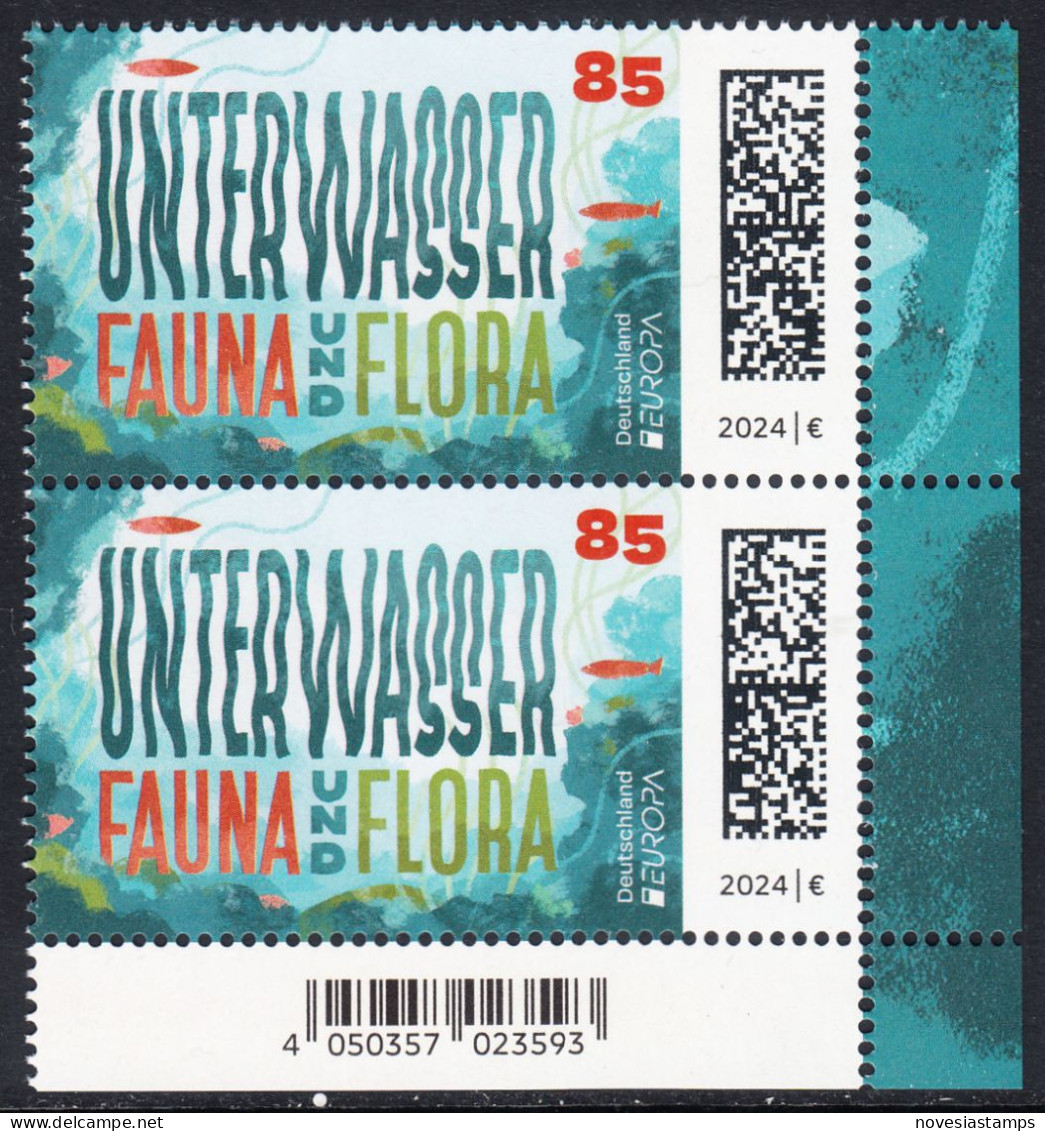 !a! GERMANY 2024 Mi. 3828 MNH Vert.PAIR From Lower Right Corner - Europe: Underwater Fauna & Flora - Unused Stamps