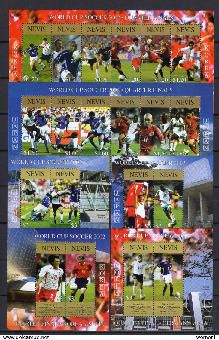 Nevis 2002 Football Soccer World Cup Set Of 2 Sheetlets + 4 S/s MNH - 2002 – Corée Du Sud / Japon