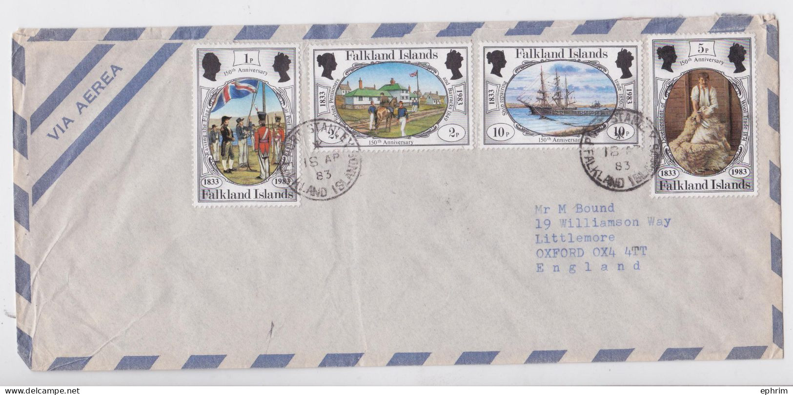 Falkland Islands Lettre Timbre Wool Trade Flag Barracks Ship Repairing Stamp Air Mail Cover 1983 - Falkland