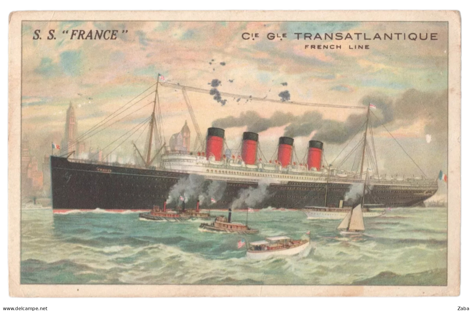 1912 Sreamship Ship SS France French Line, Cie Gle Transatlantique, Traveled Postcard. - Other & Unclassified