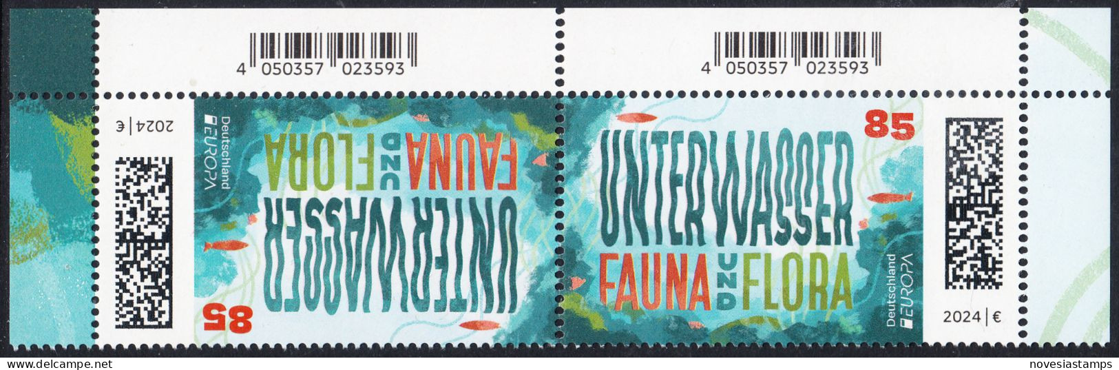 !a! GERMANY 2024 Mi. 3828 MNH Horiz.PAIR From Upper Left/right Corners - Europe: Underwater Fauna & Flora - Nuovi