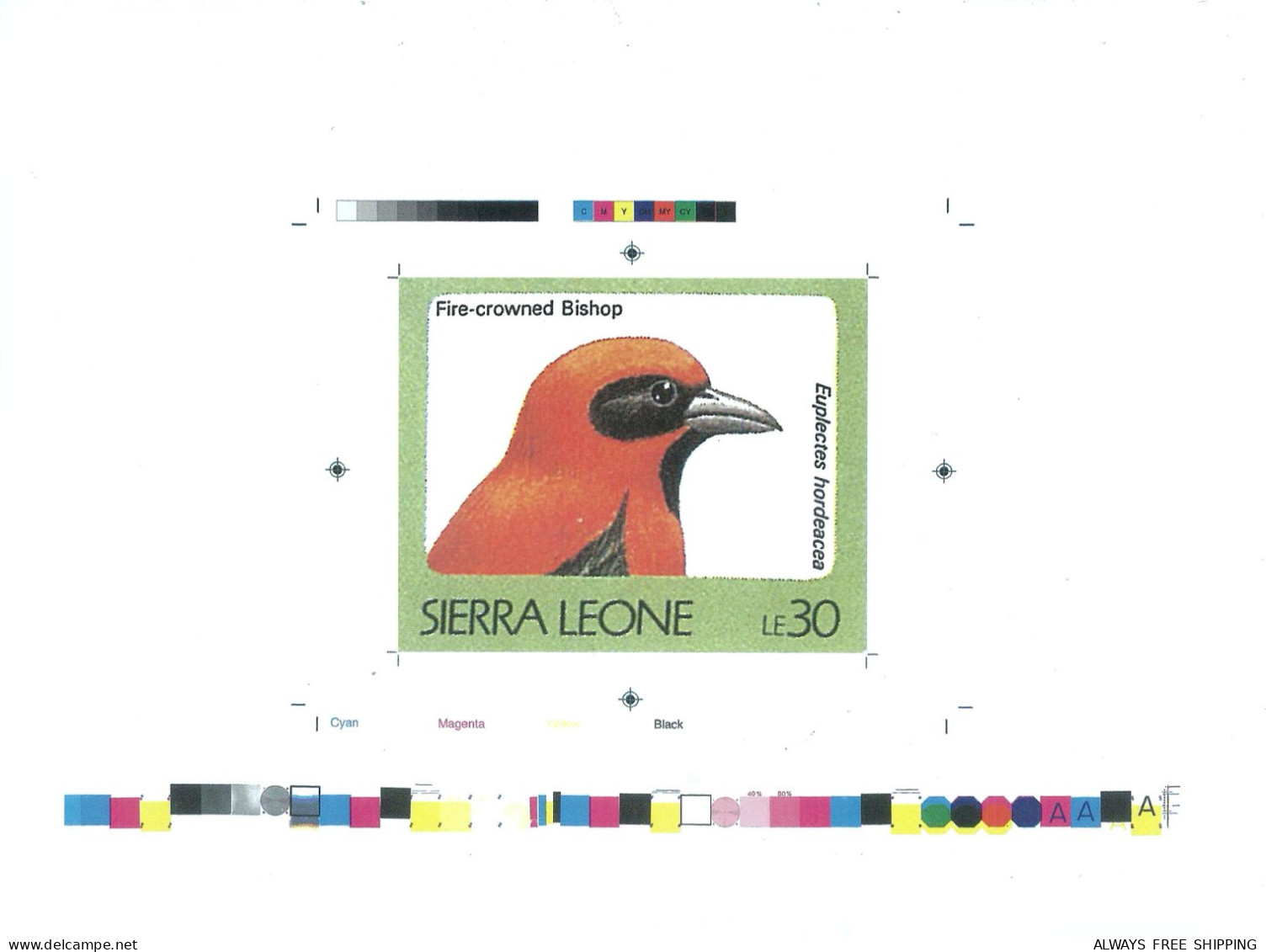 1992 Sierra Leone Animals Birds Raptors Fire Crowned Bishop Euplectes Hordeacea - Rare Imperf Proof Essay Trial - Andere & Zonder Classificatie