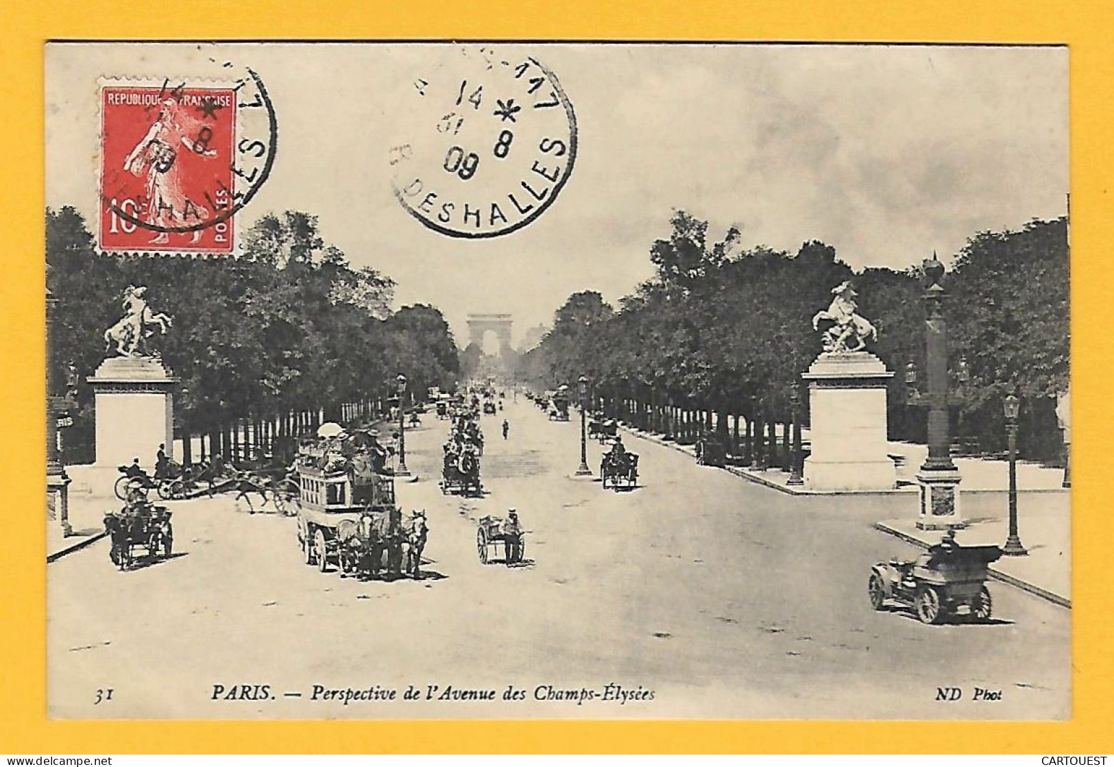 CPA PARIS VIII -  Avenue Champs-Elysées 1909 -  Diligence à Chevaux - Other & Unclassified