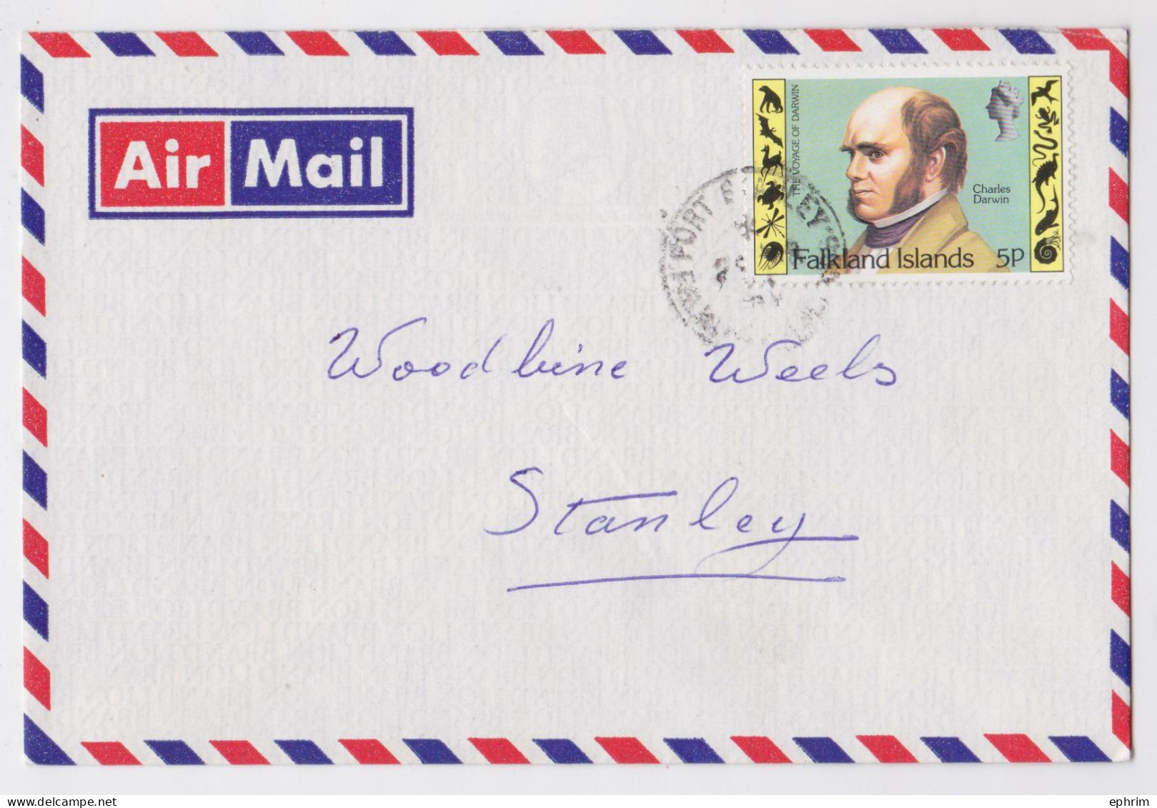 Falkland Islands Lettre Timbre The Voyage Of Charles Darwin Stamp Air Mail Cover - Islas Malvinas