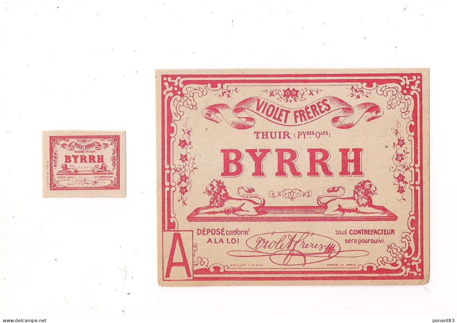 Etiquettes BYRRH - Violet Frères à Thuir - Imprimeur Moullot Fils Ainé à Marseille, Paris - - Alcoholen & Sterke Drank