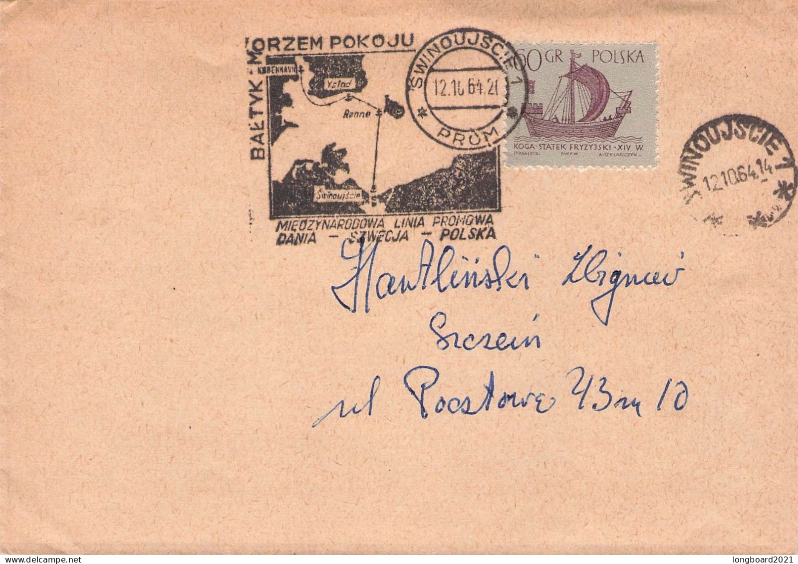 POLAND - SPECIAL CANCELLATION SWINOUJSCIE -FERRY- 1964  / 7018 - Covers & Documents