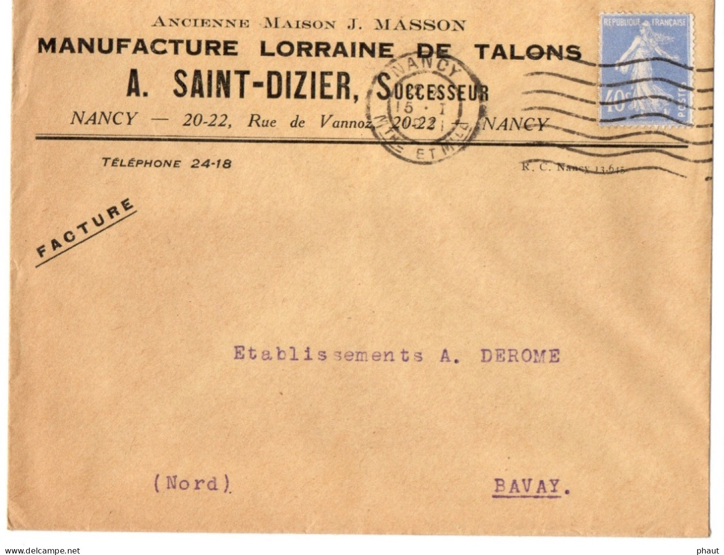 Enveloppe à En-Tête Manufacture Lorraine De Talons St DIZIER - 1921-1960: Période Moderne