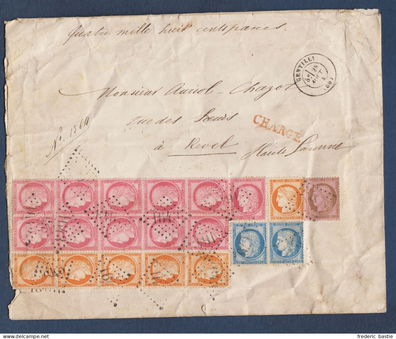 Enveloppe Chargée De GENTILLY Avec Bloc De 10 Du 80c Cérès - 1849-1876: Klassik