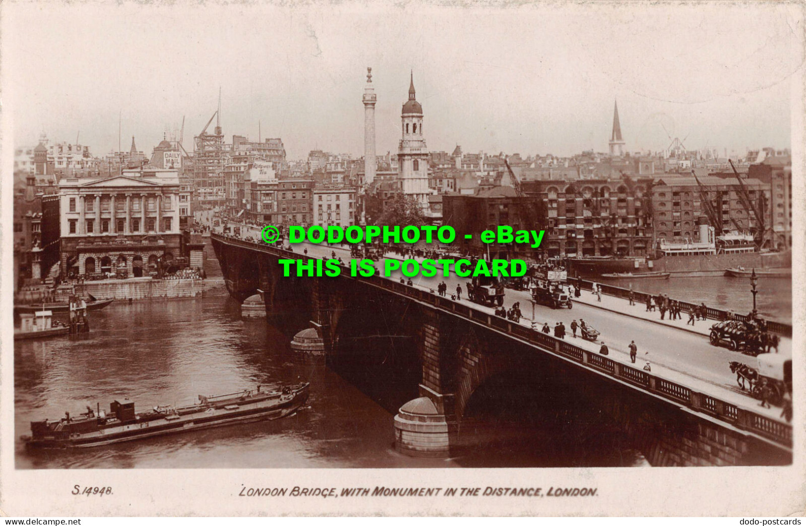 R536403 London. London Bridge With Monument In The Distance. W. H. S. Kingsway R - Other & Unclassified