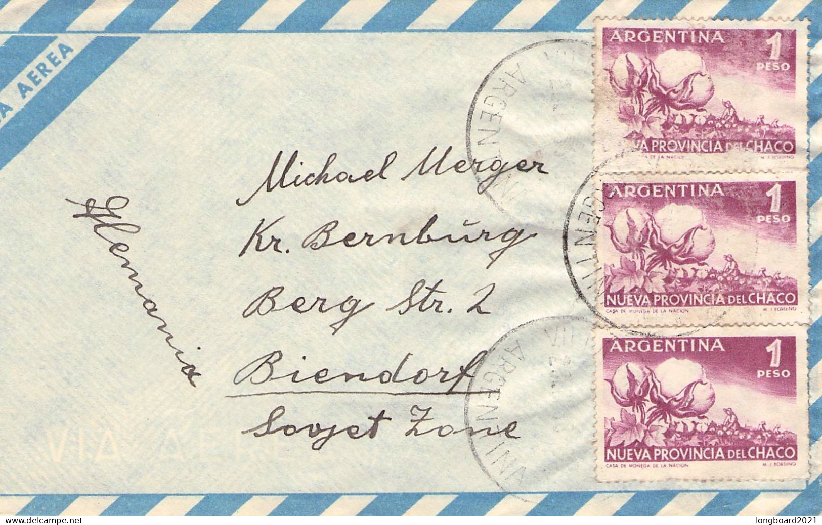 ARGENTINA - AIRMAIL - BIENDORF/GDR  / 7019 - Covers & Documents