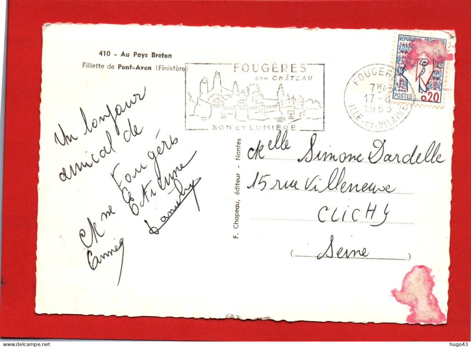 (RECTO / VERSO) PONT AVEN EN 1963 - N° 410 - FILLETTE DE PONT AVEN - FOLKLORE - BELLE FLAMME - CPSM GF - Pont Aven