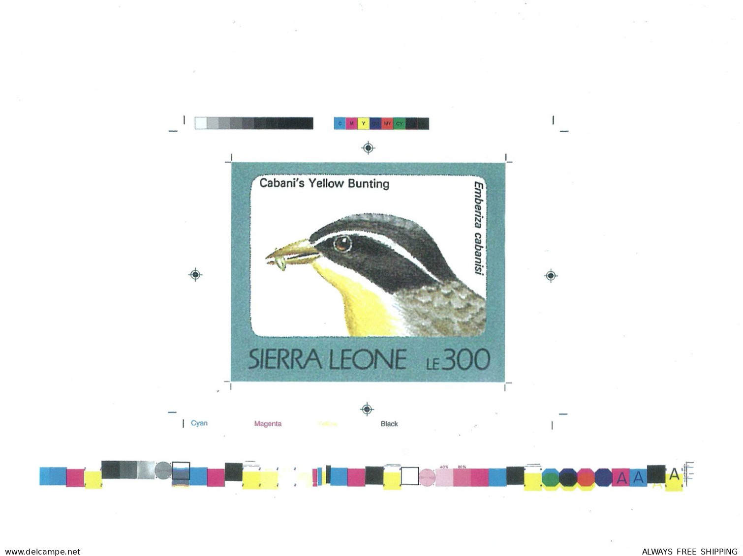 1992 Sierra Leone Animals Birds Raptors Cabanis Yellow Bunting Emberiza Cabanisi - Rare Imperf Proof Essay Trial - Altri & Non Classificati