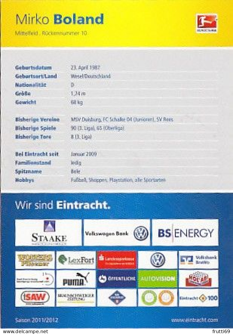 AK 215618 FOOTBALL / SOCCER / FUSSBALL - Eintracht Braunschweig - 2011 / 2012 - Mirko Boland - Football