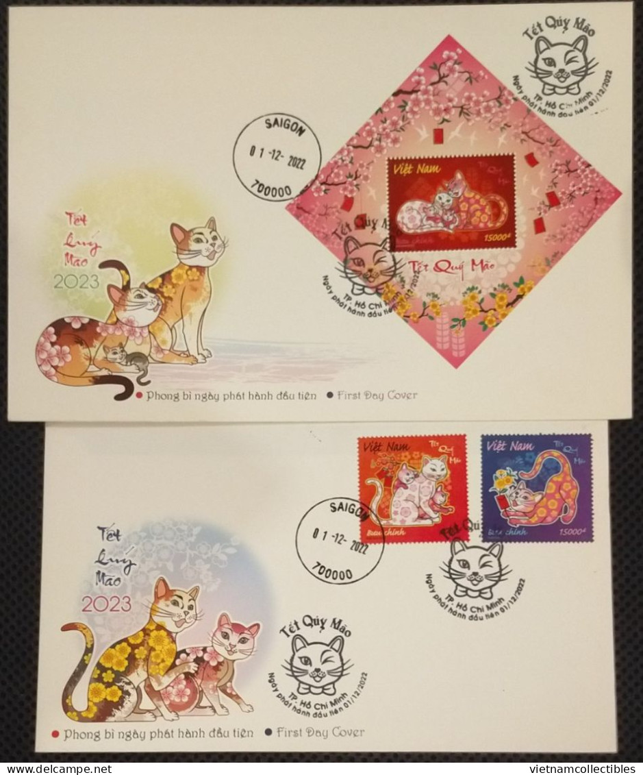 FDC Vietnam Viet Nam With Perf Stamps & Souvenir Sheet 2022 : NEW YEAR OF CAT 2023 (Ms1167) - Viêt-Nam