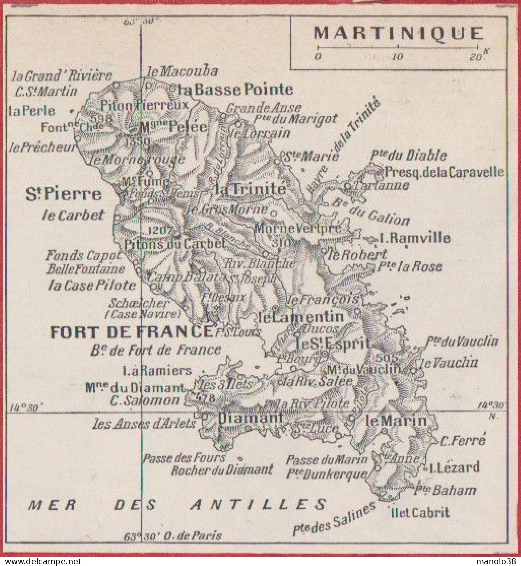 Carte De L'île De La Martinique. Larousse 1948. - Historical Documents