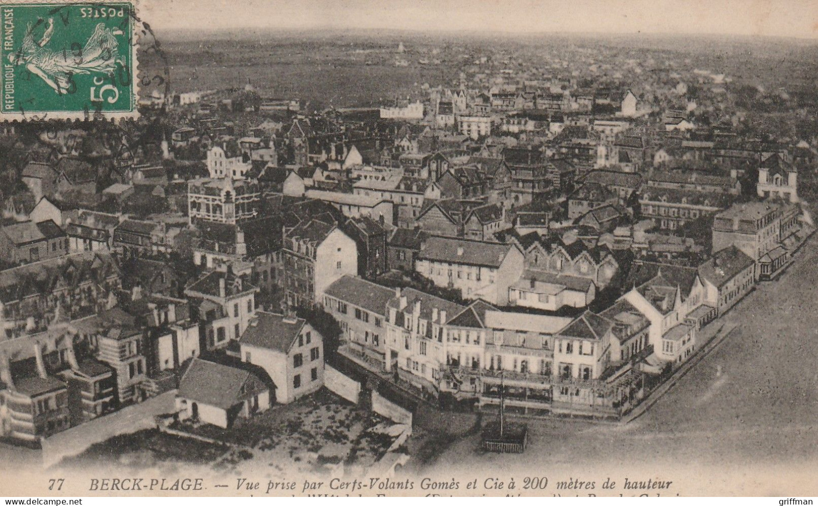 BERCK PLAGE VUE AERIENNE PRISE PAR CERFS-VOLANTS AU DESSUS DE L'HOTEL DE FRANCE ET RUE DU CALVAIRE TBE - Berck