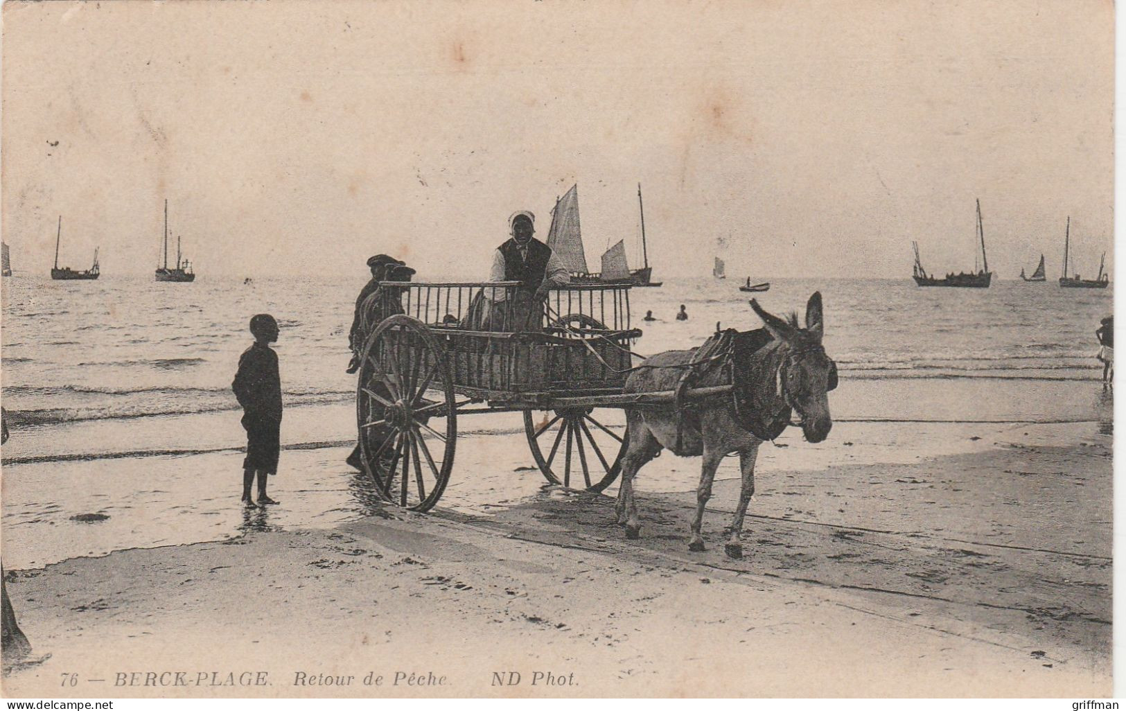 BERCK PLAGE RETOUR DE PECHE ATTELAGE ANE TBE - Berck