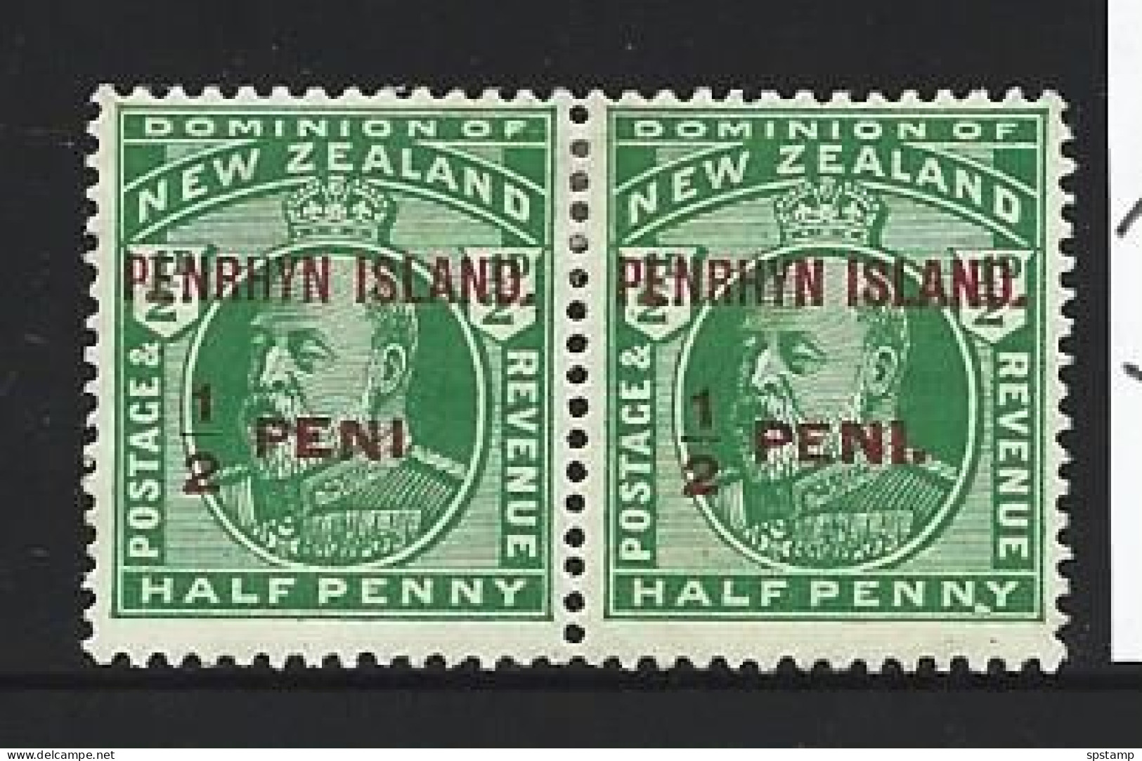 Penrhyn Island 1914 KEVII 1/2d Vermilion Overprint Pair MLH , One No Stop After Pene Variety - Penrhyn