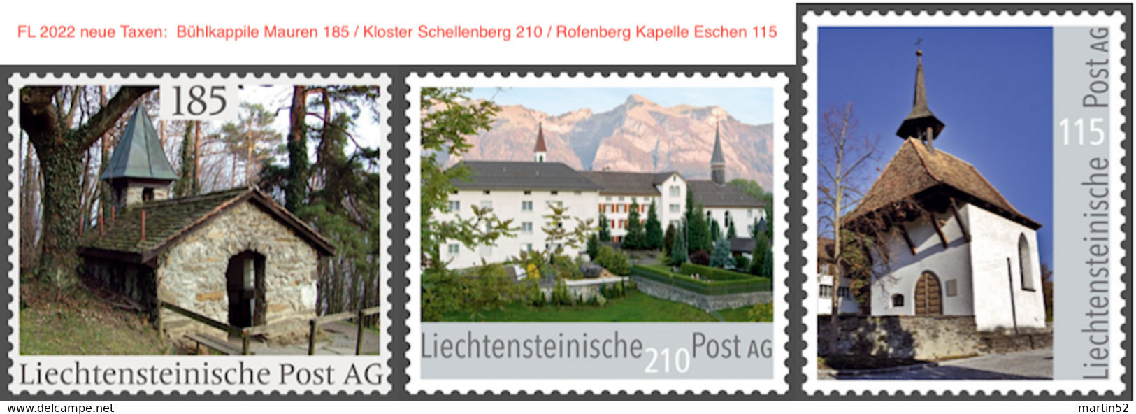 LIECHTENSTEIN 2022: "neue Taxen" Bühlkappile Mauren 185 / Kloster Schellenberg 210 / Rofenberg Kapelle Eschen 115 - Unused Stamps