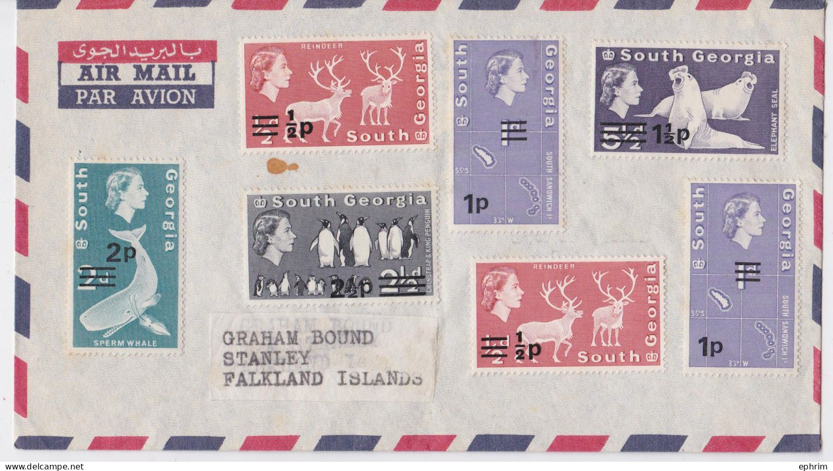 Georgie Du Sud South Georgia Lettre Timbre Baleine Phoque Cerf Pingouin Penguin Whale Seal Reindeer Stamp Mail Cover - South Georgia