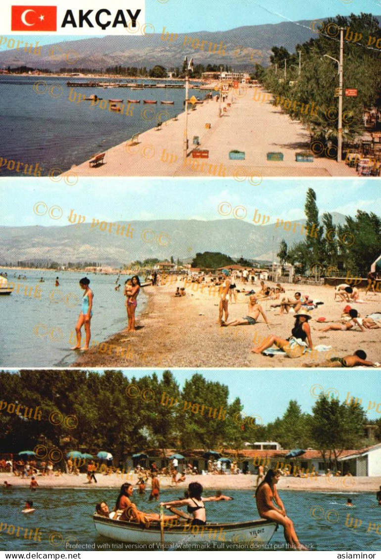 Postcard - 1974 Postmark - 10x15 Cm. | Turkey, Balıkesir, Edremit, Akçay - Three Views From The Beaches. * - Turquie