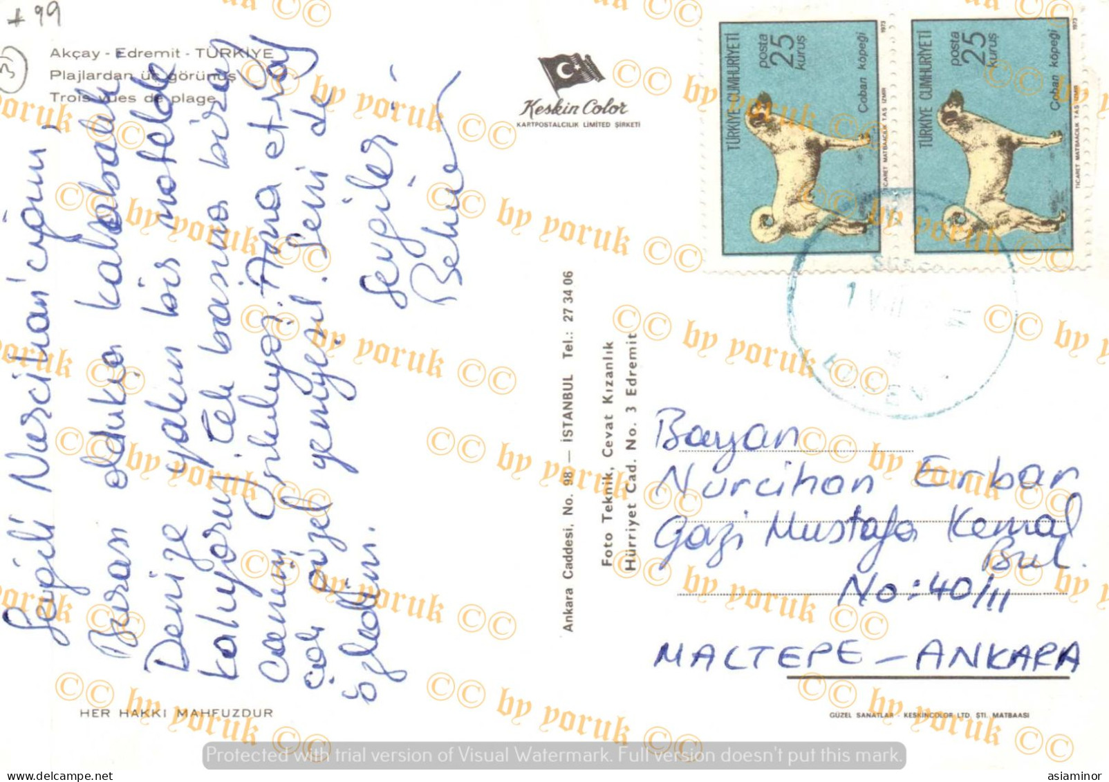 Postcard - 1974 Postmark - 10x15 Cm. | Turkey, Balıkesir, Edremit, Akçay - Three Views From The Beaches. * - Turquia