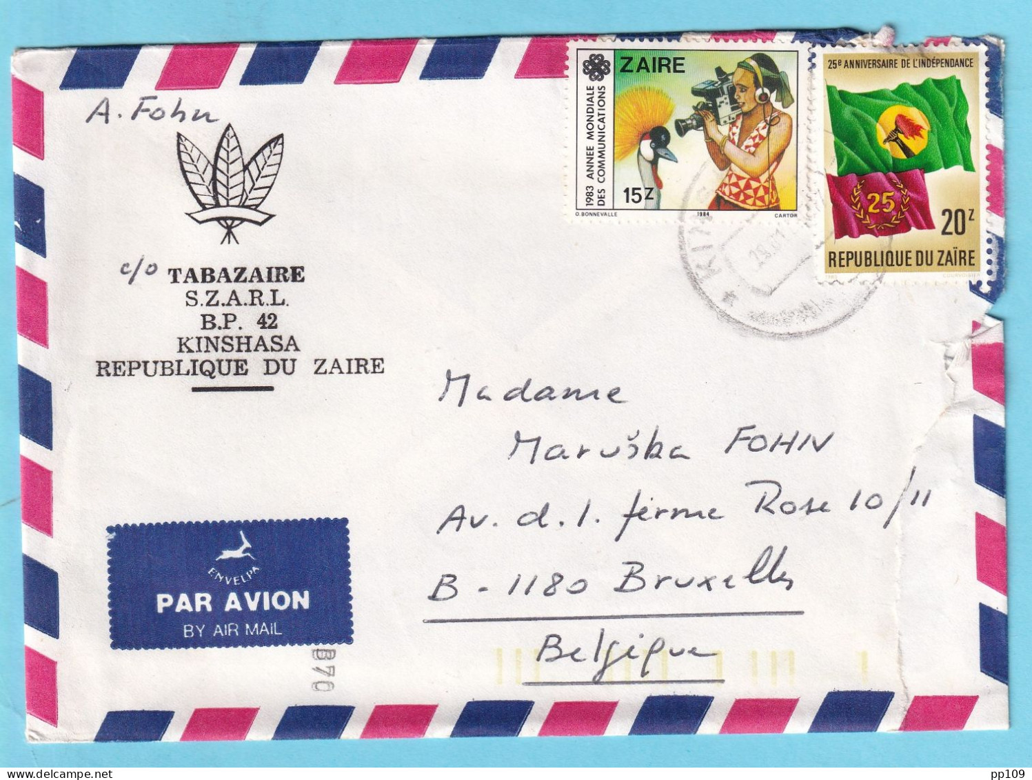 ZAIRE L Par Avion - En-tête TABAZAIRE - Tobacco  1983  - Brieven En Documenten