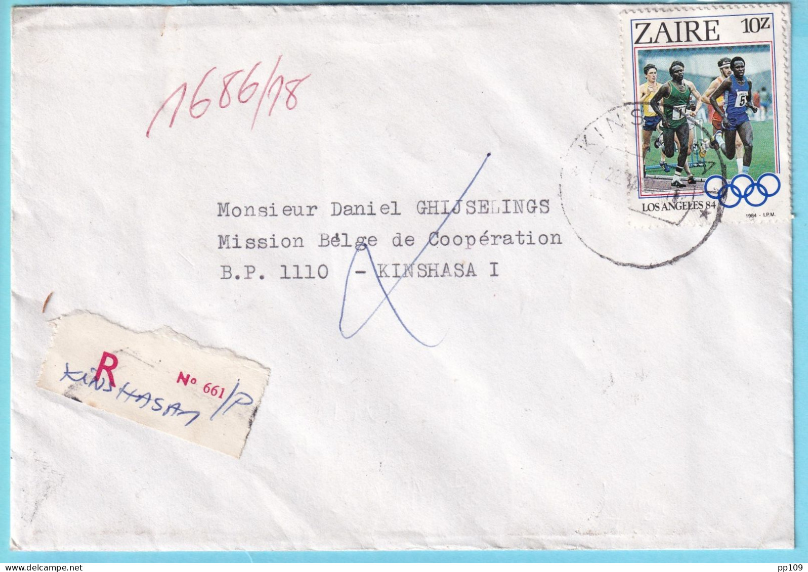 ZAIRE L Recommandée TP J.O. Los Angeles  KINSHASA 22 XII 1984 (avec Contenu) Tarif Intérieur - Cartas & Documentos